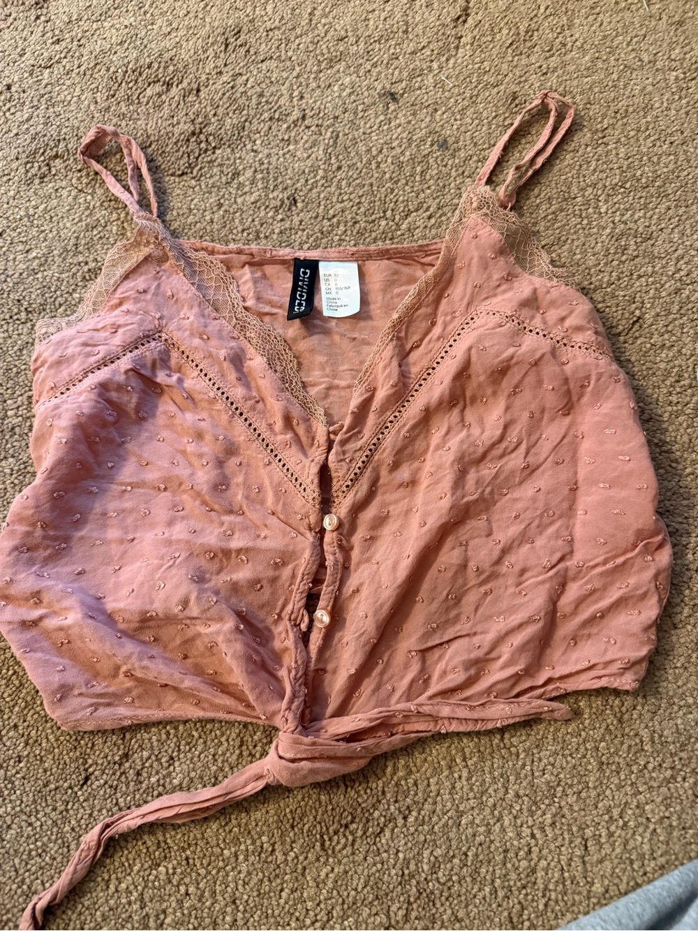 Divided Dusty Rose Lace-Trim Tie-Front Cami